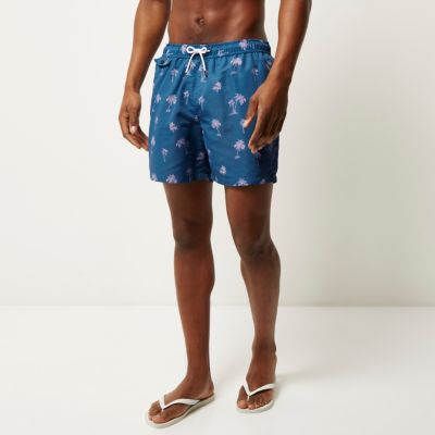 Blue palm tree print swim shorts